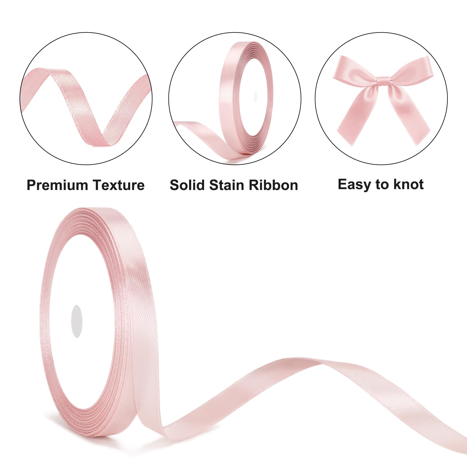 G2PLUS Baby Pink Satin Ribbons 10mm: Thick Fabric Gift Wrap Ribbons for Crafting, Party Decoration, 22m — view 3