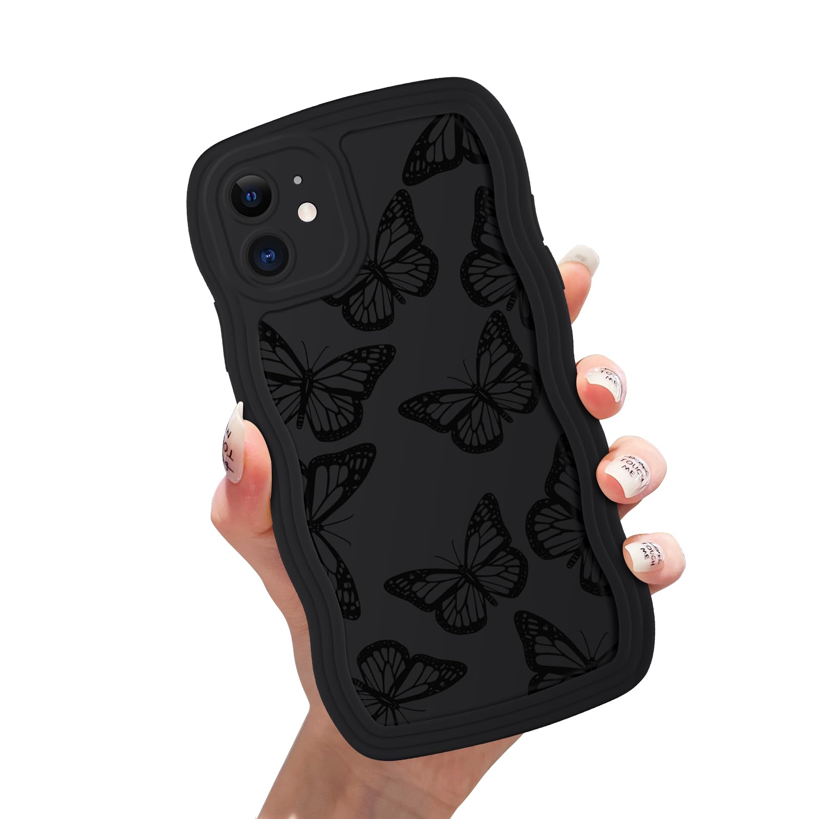 Zrutru Wave Black Butterfly Phone Case for iPhone 12 Pretty Trendy Girly Pattern Case Funda for Girls Women,Soft Slim TPU Shockproof Protective Cover