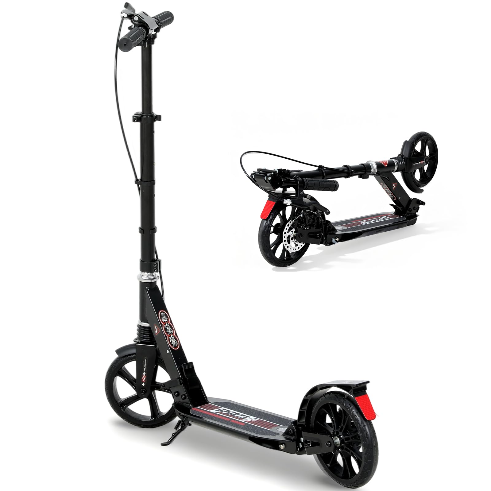 ISE Trottinette Pliable 2 Roues en Aluminium,Hauteur de Guidon Réglable,Double Système d'absorption de Choc & Freinage,Grande Roue avec Pneu Antidérapant,pour Adultes et Adolescents de 12 Ans à 100kg