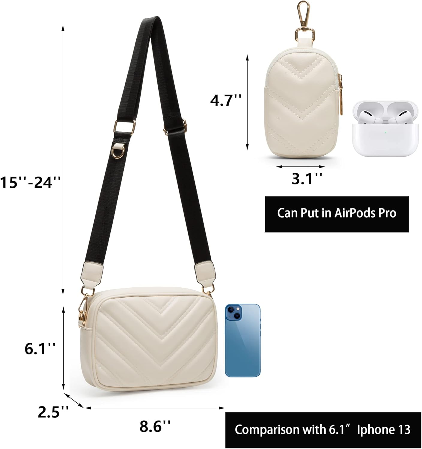 Herald Chevron Quilted Small Crossbody Bag with Coin Purse Pouch, Women Square Camera Side Shoulder 2 Size Handbags | Chevron, Quilted, Small, Coin Purse Pouch, Camera, 2 Size - Image 5