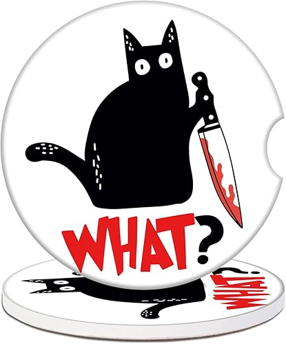 Paquete de 2 posavasos para automóvil, posavasos de cerámica absorbente de gato negro, posavasos para portavasos de automóvil, accesorios para el