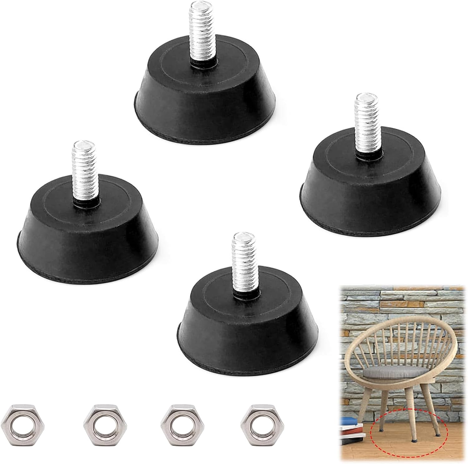 Pack of 4 screwable rubber feet rubber buffer M8 x 35 mm adjustable feet M8 adjustment screw adjustable feet moisture resistant and non-slip rubber foot for furniture appliances