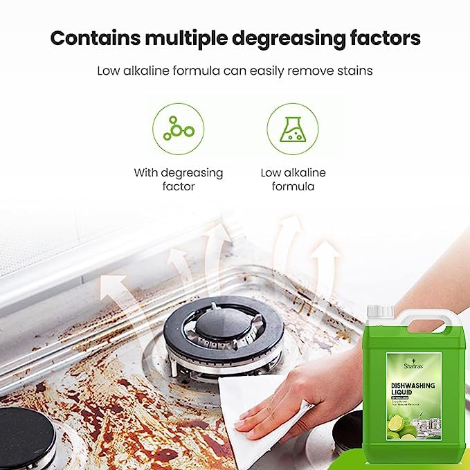 Image of Shatras Dishwash Gel Green Lemon & active salt, Refreshing, Antibacterial, Leaves no residue,Fast Cleaner for all types of Utensils, Dishwasher Liquid, Refill Can (5L)
