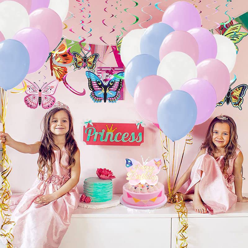 Set Decorazione Compleanno Farfalle Rosa E Viola - Con Striscione, Palline Alveare E Decorazioni Per Torta - 2