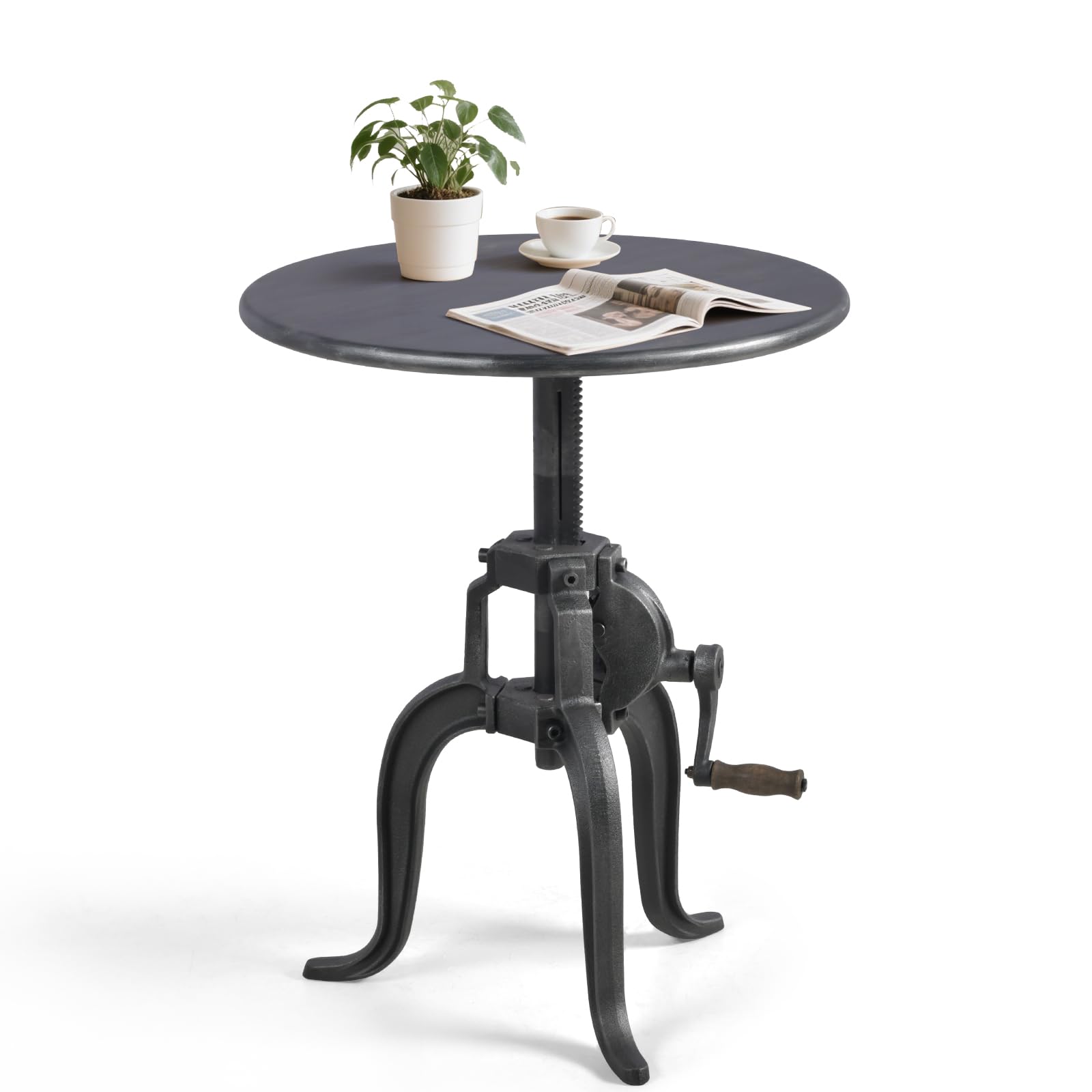 BOKKOLIK Industrial Cast Iron Bar Table 19.7-25.6inch Height Adjustable Rustic Bistro Table for Home Kitchen Vintage Small Cafe Table Beside Sofa