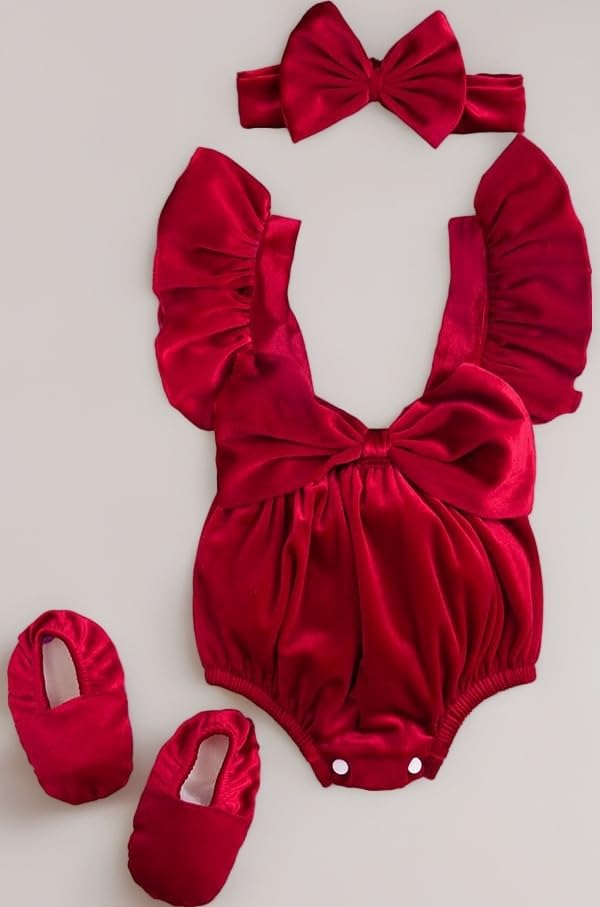 Baby Girls Solid Print Short Sleeves Red Bodysuits