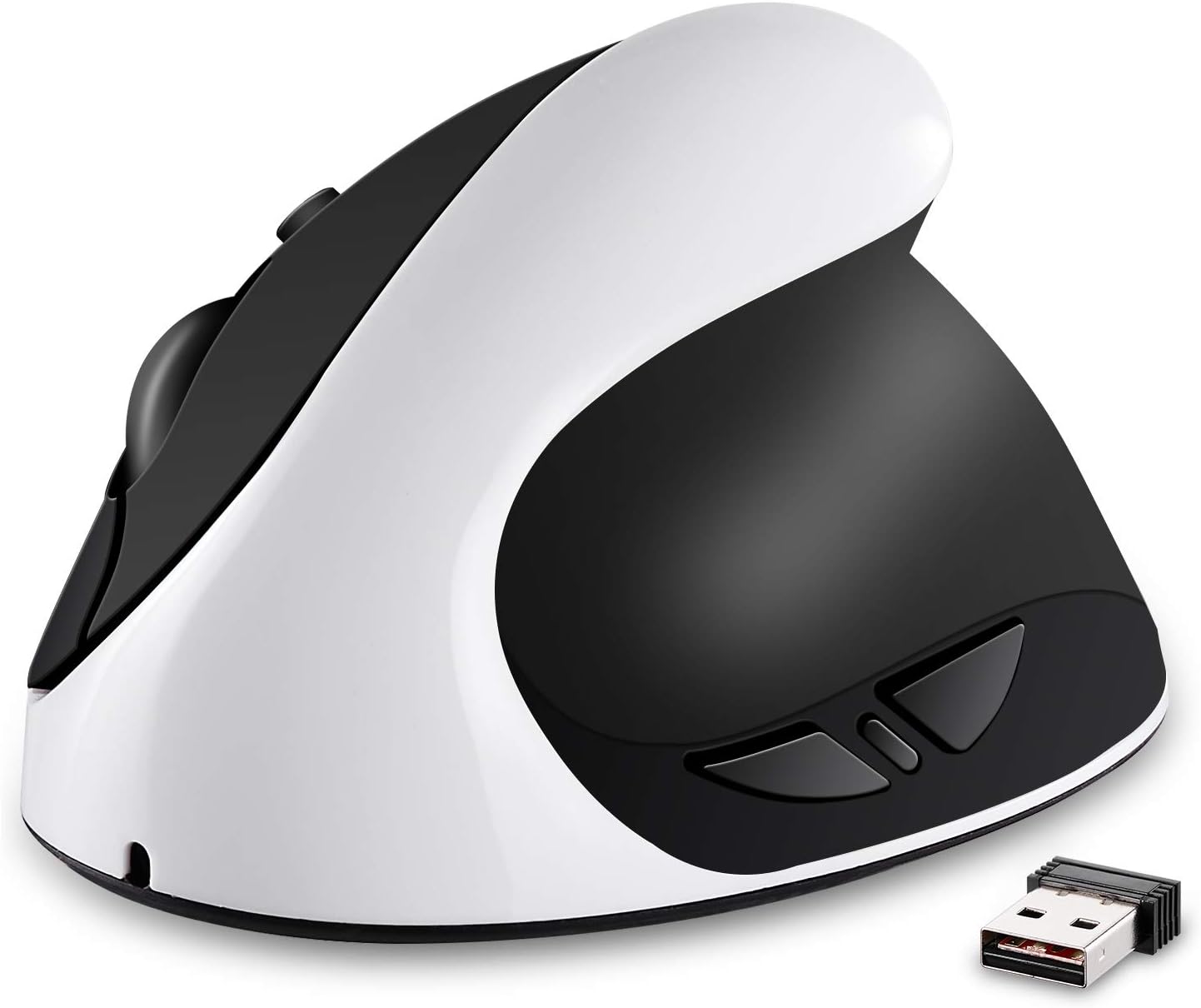 Vertical Mouse, Rechargeable 2.4G Wireless Ergonomic Mice with USB Receiver, 6 Buttons and 3 Adjustable DPI 800/1200/1600, White