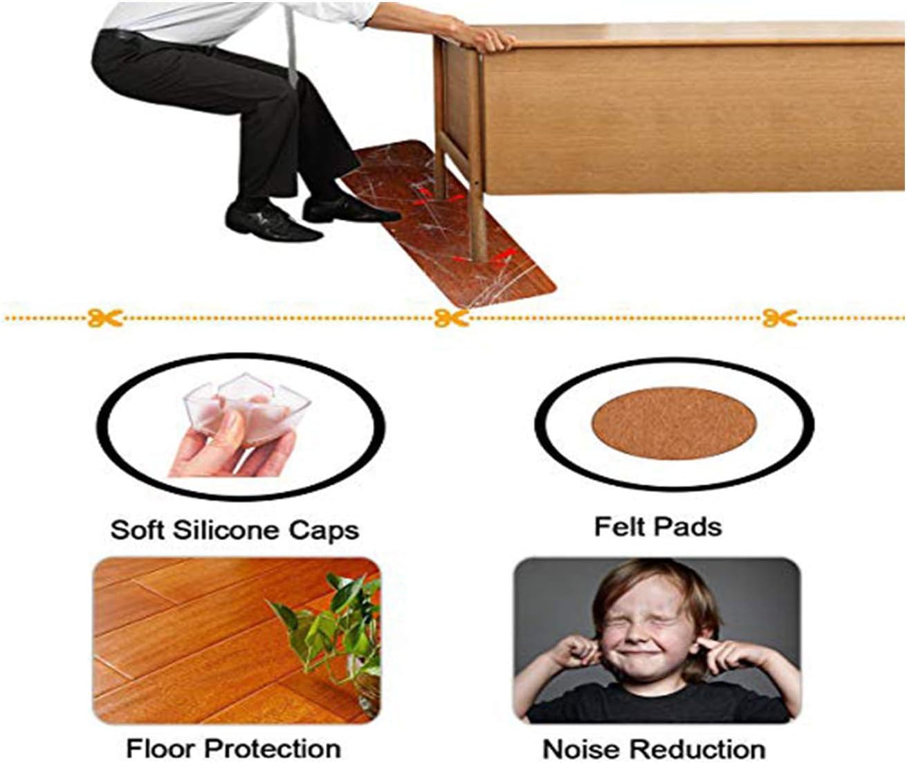 Large Table Leg Floor Protectors 1-15/16" to 2-1/16" (49mm-53mm) Large Furniture 2 inch Sofa Leg Caps Square Silicone, Large Chair Leg Tips with Felt Pads Clear (16 Pack)