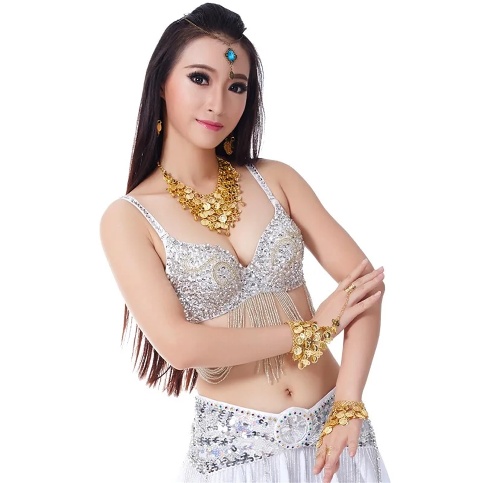 Top Danza del Vientre Disfraz 1 pieza de sujetador Sexy for danza del vientre for mujer, sujetador con cuentas, traje de danza del vientre, sujetadores, Ropa de baile femenina, sujetador con cuentas(B