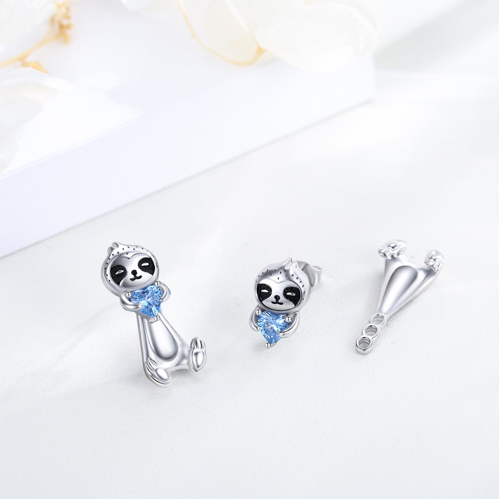 REDSUN Orecchini a bradipo da donna e ragazza, in argento Sterling 925, graziosi orecchini a perno con zirconi blu, design due in uno, ipoallergenici, idea regalo per figlia, fidanzata, bambini