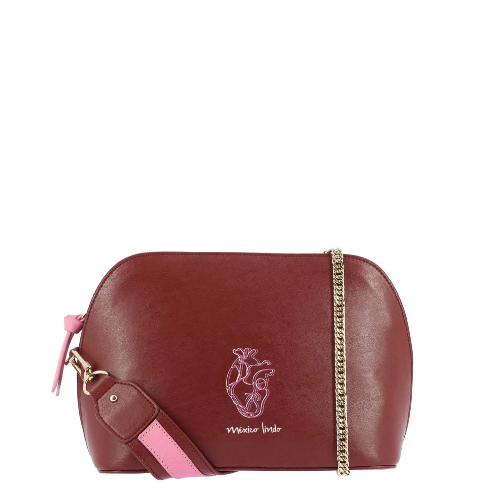 PIAGUI Crossbody for Woman JAZMIN Wine Faux Leather Mexican Handbag
