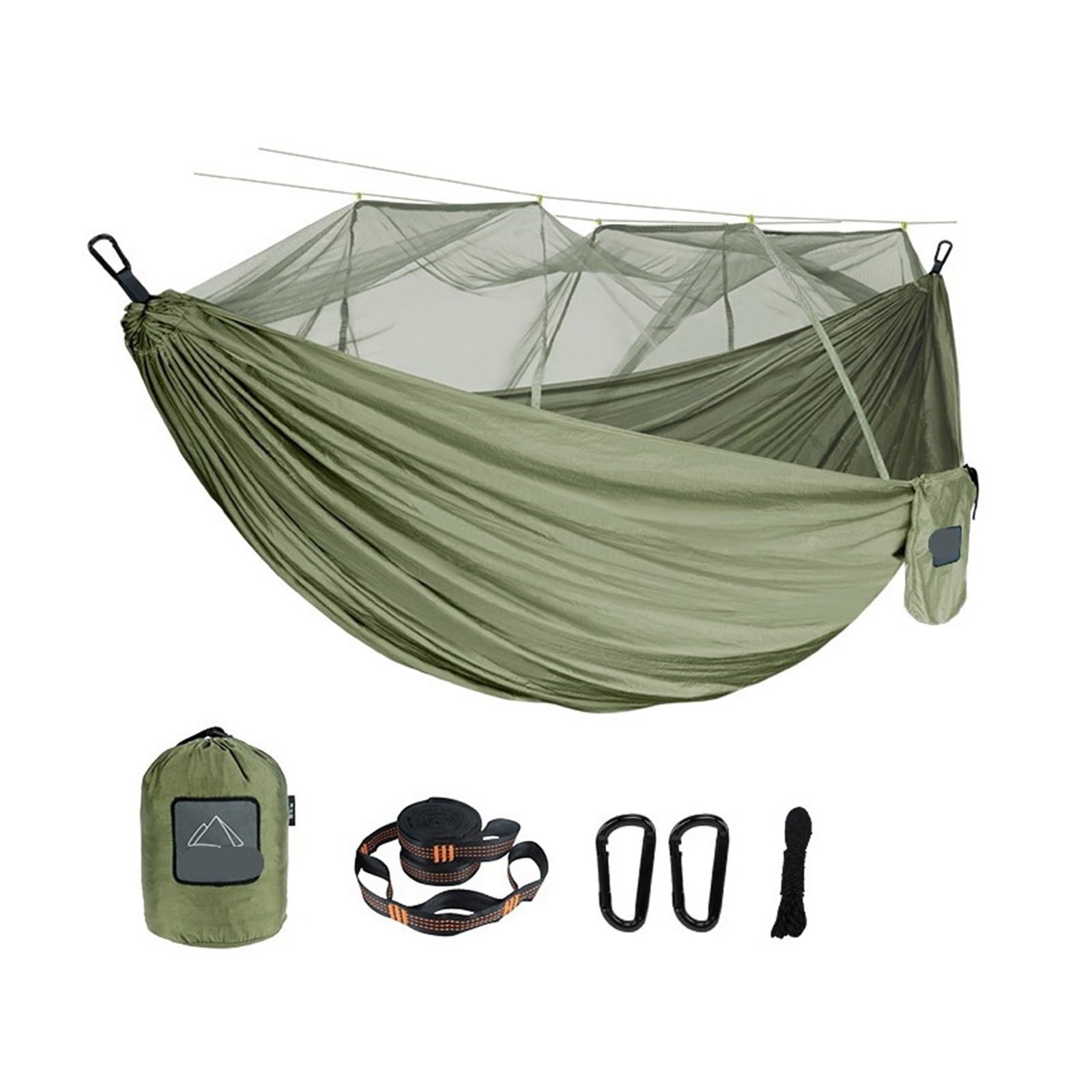 Amaca da campeggio in nylon portatile super leggera 300 * 200 cm doppia dimensione con zanzariera for uso esterno(Brown and green)