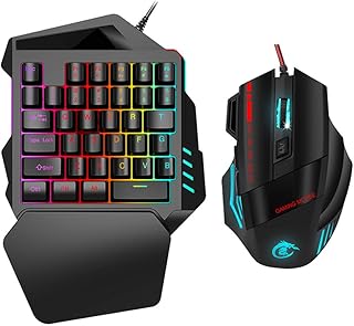Dpofirs One Hand Gaming Keyboard Mouse Combo, 1000-5500 Adjustable DPI PC Gamer Set Computer Keyboard Mouse Combo LED color backlight for Win 2000/Win XP/Win ME/Vista/Win7/Win8/Android