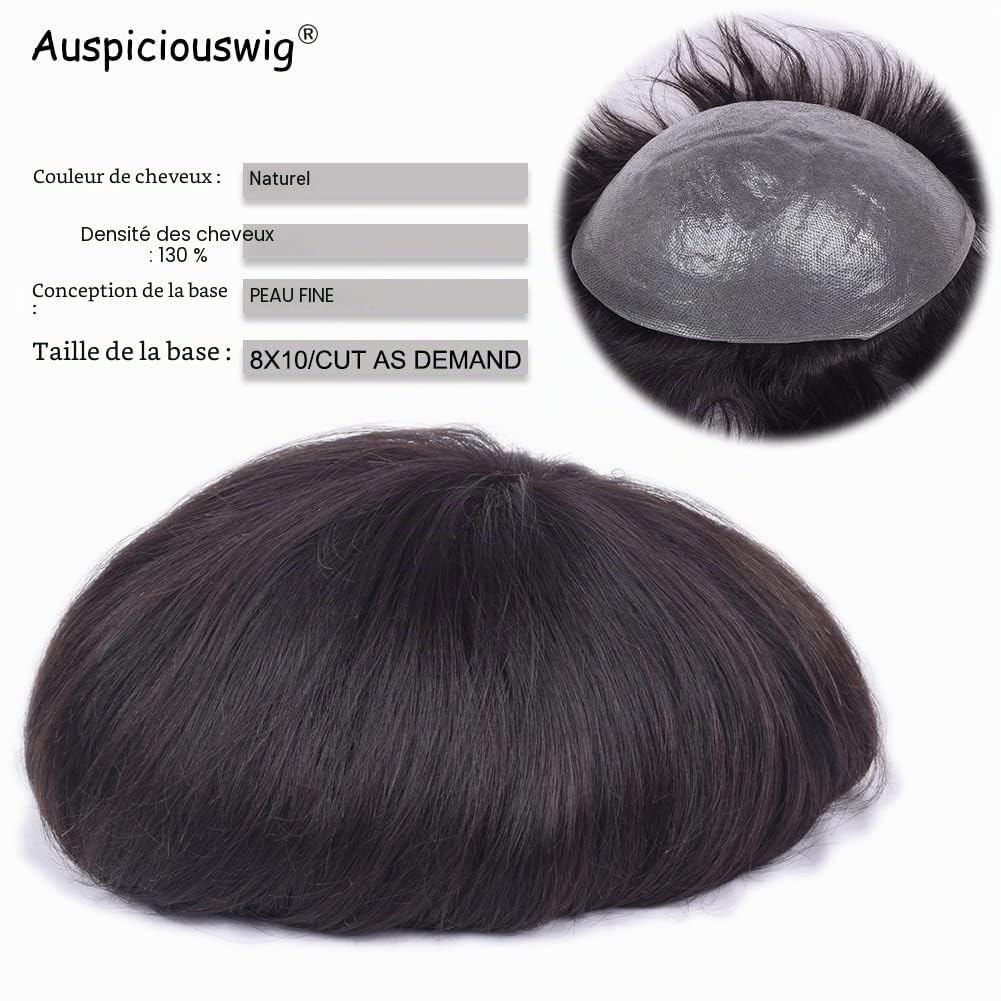 Human Hair Mens Toupet Peau fine Système de remplacement des cheveux pour hommes (8x10 inch, Natural Colour)