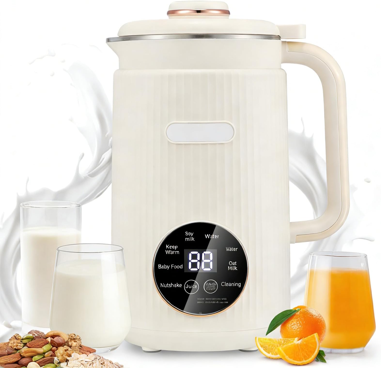 Nut Milk Maker Machine, Automatic Plant Milk Maker for Homemade Almond, Oat, Soy, with Keep Warm Function, Vegan & Dairy-Free with Delay Setting and Self Cleaning (White)