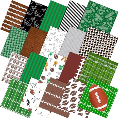 Ganeen 60 Pcs 10 x 10 Inch Football Quilting Fabric Squares Vintage Football Fat Patchwork Precut Strips Retro Green and Brown Fabric Bundles for Holiday DIY Craft Sewing Quilt Material Handmade