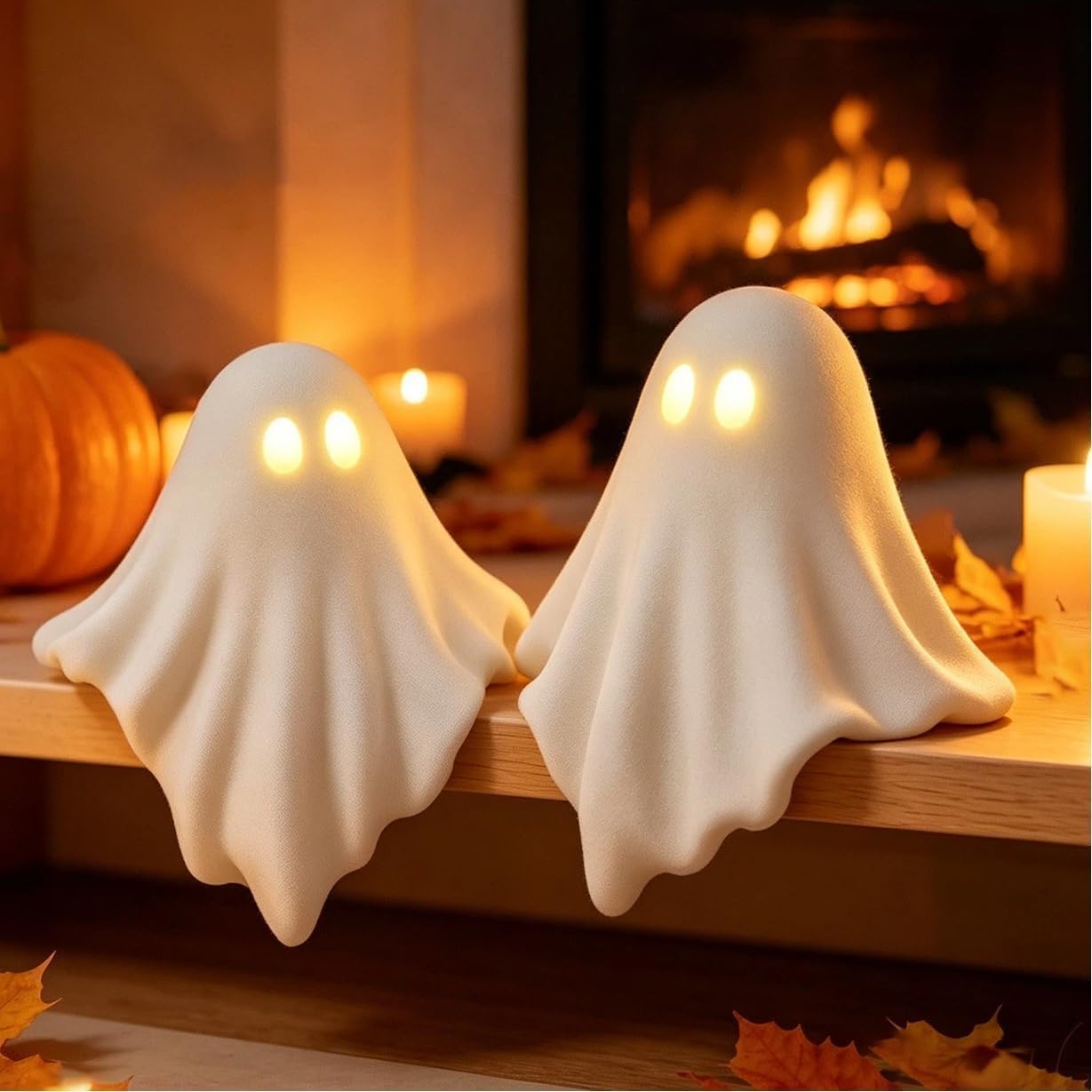 2/4Pack Luminous Resin Ghost Statues, Lighted Cute Halloween Tabletop Ornament for Bookshelf Entryway Home Decor (4Pack)
