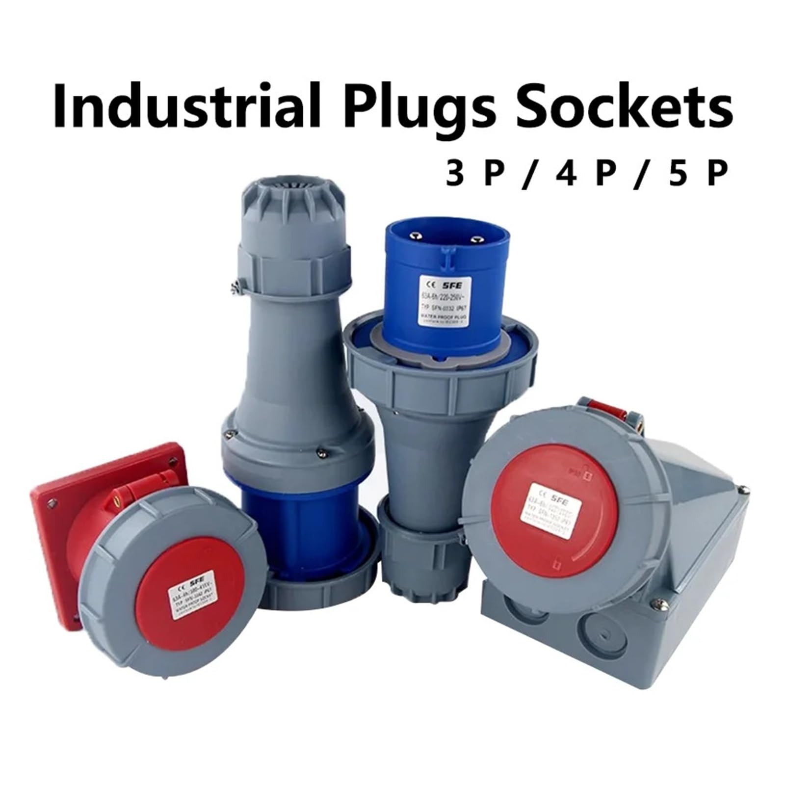 63A 125A IP67 220V 380V Spina e Presa Maschio Femmina Industriale 3P/4P/5P Connettore Elettrico Presa a Parete(Connector,125A-4P)