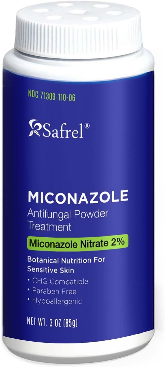 Safrel Antifungal Powder Treatment with 2% Miconazole Nitrate for Common Fungal Infections incuding Athlete’s Foot, Talc Free, 3 oz