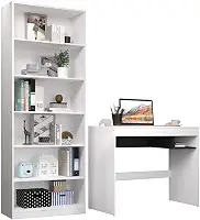 Escrivaninha Madesa Rubi + Estante Livreiro 6908 - Branco