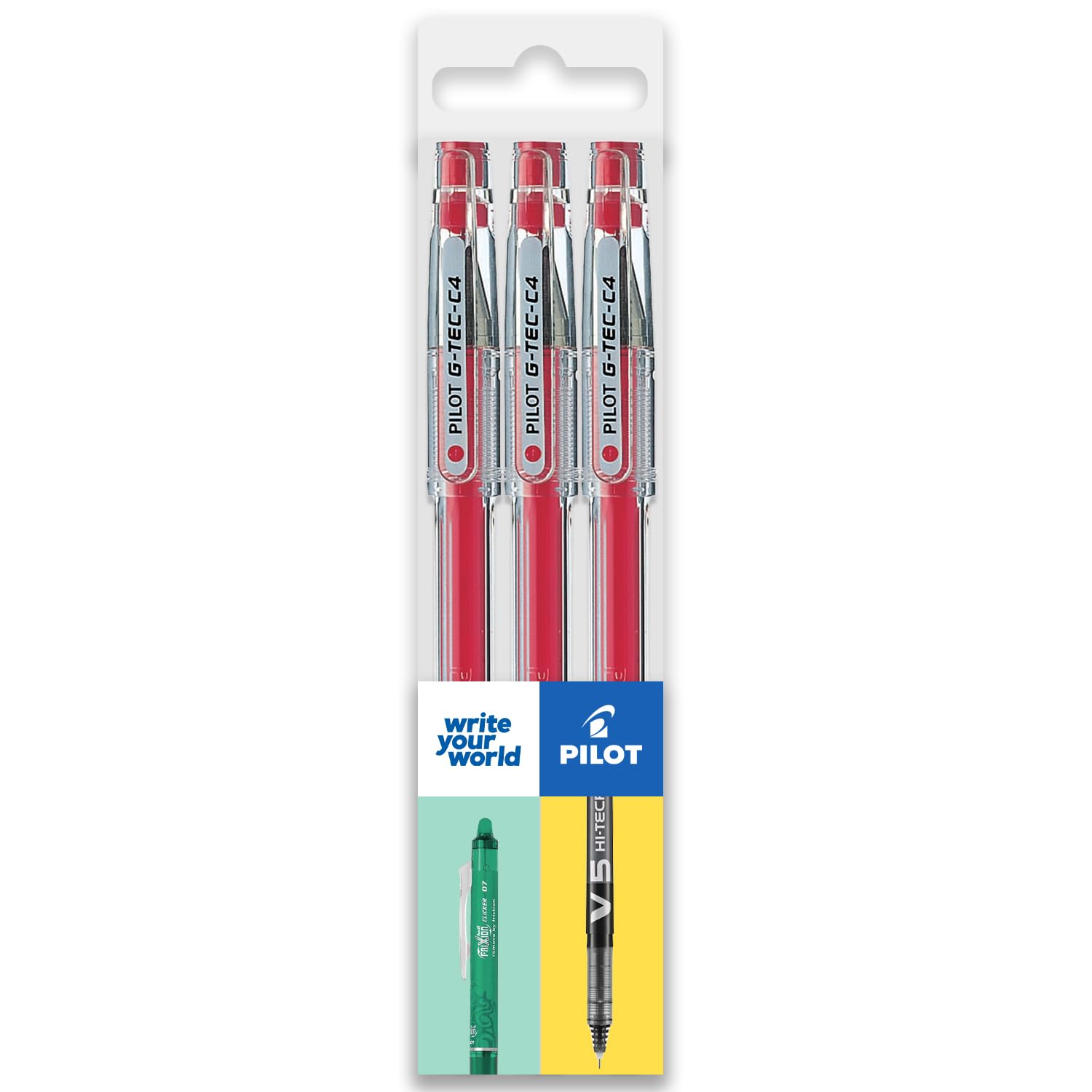 Pilot G-Tec C4 Gel Ink Rollerball Pen - 0.4mm Nib - 0.2mm Line - Wallet of 3 (Red)