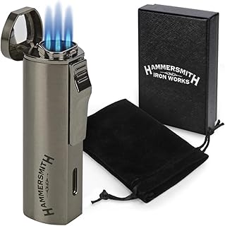 Hammersmith Andolini Triple-Flame Butane Torch Lighter for Cigars and Cigarettes, Refillable Lighters, Mini Torch with All-Metal Body and High-Capacity Fuel Tank (Without Fuel) - Gunmetal