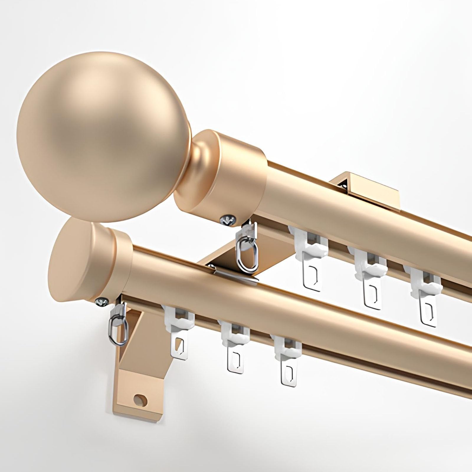 VQWQV Double Curtain Rod For Windows 2.2~19.6ft, Heavy Duty Double Drapery Rod Set, Luxury Thick Aluminum Alloy Curtain Rails For Living Room Bedroom Room Divider(Color:Gold,Size:120cm)