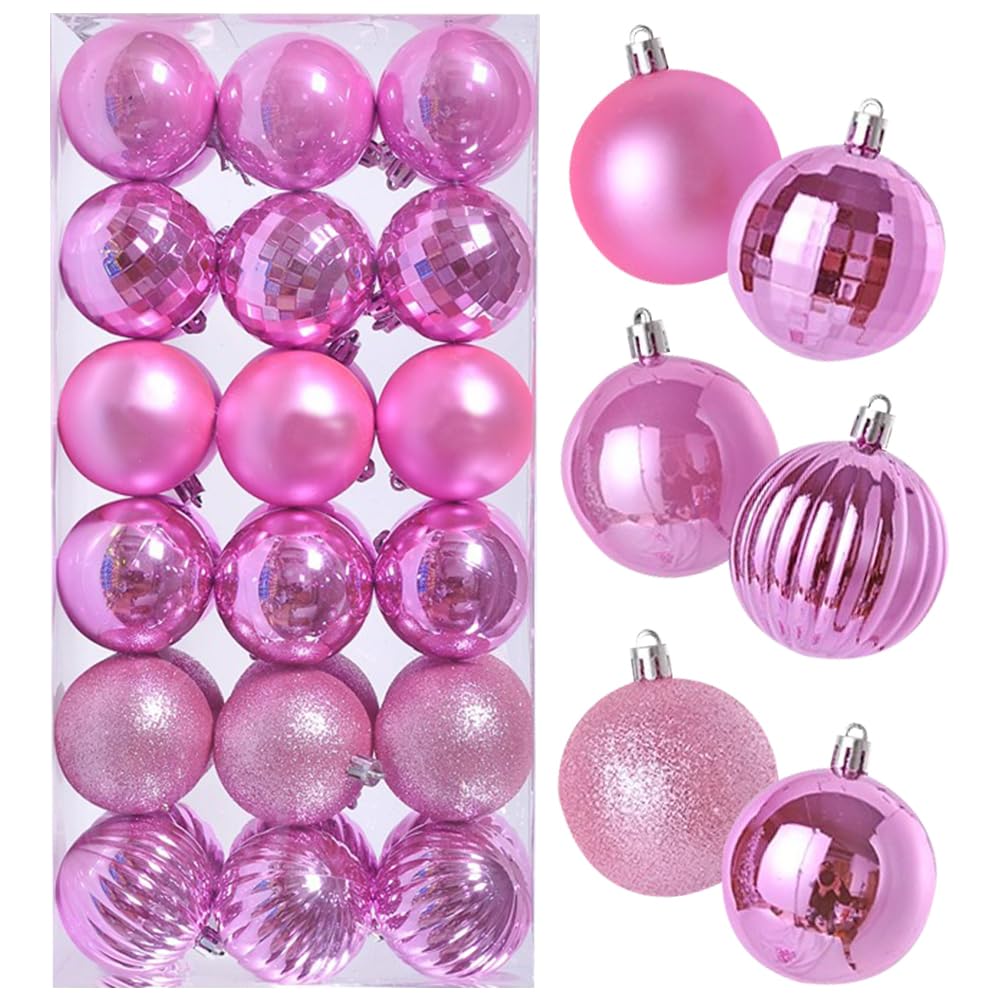 Mifklmv Pink 36Pcs Christmas Tree Baubles, 30Mm/1.18" Christmas Ball Ornaments With Strings, Xmas Hanging Ornaments Shatterproof Balls Hanging Decorations For Tree, Wedding, Party