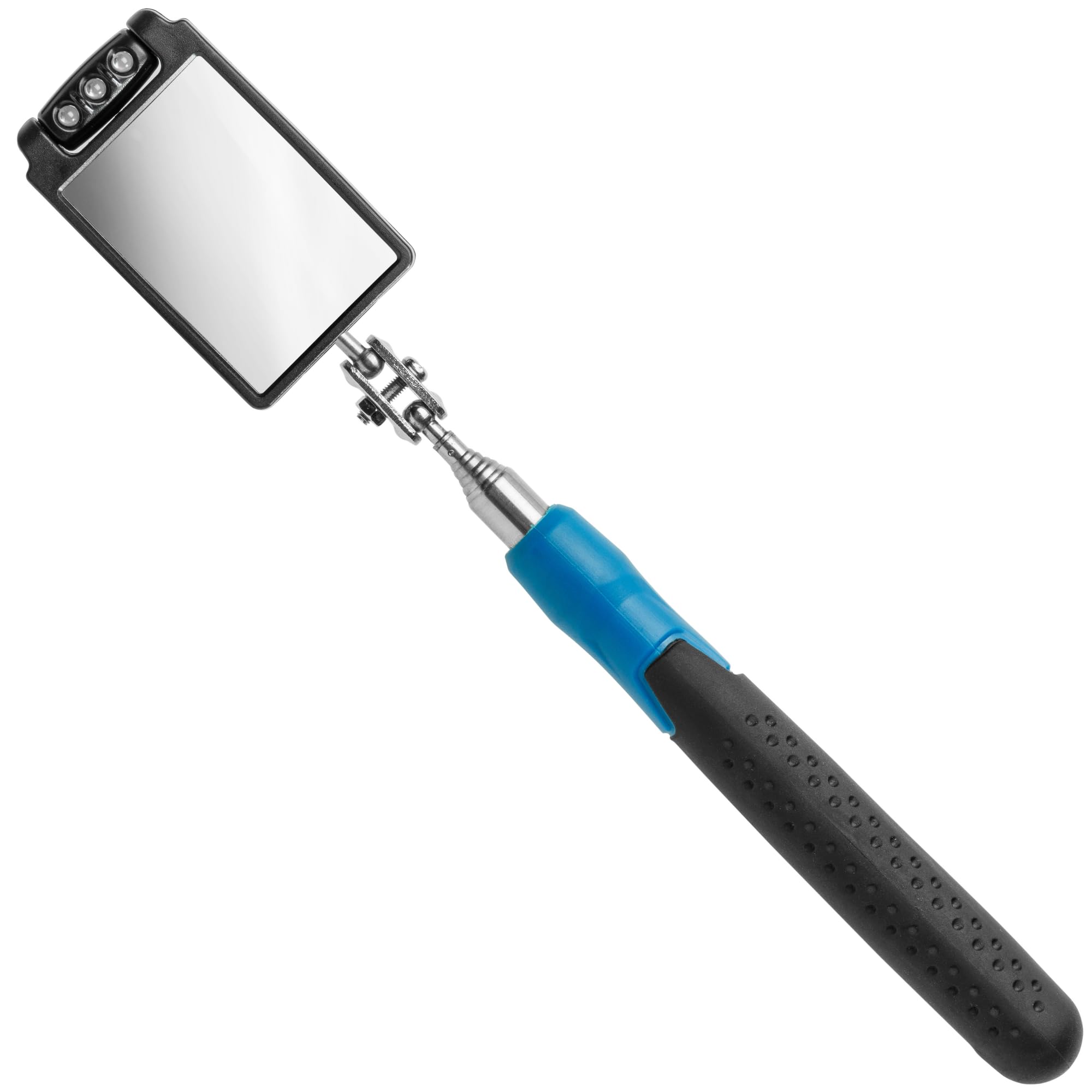 HÖGERT TECHNIK Teleskopowe lustro inspekcyjne 50 x 80 mm z diodami LED, wysuwane 30-88 cm, obrotowa głowica lustra, lusterko teleskopowe ze światłem, wysuwane lustro inspekcyjne, lustro warsztatowe