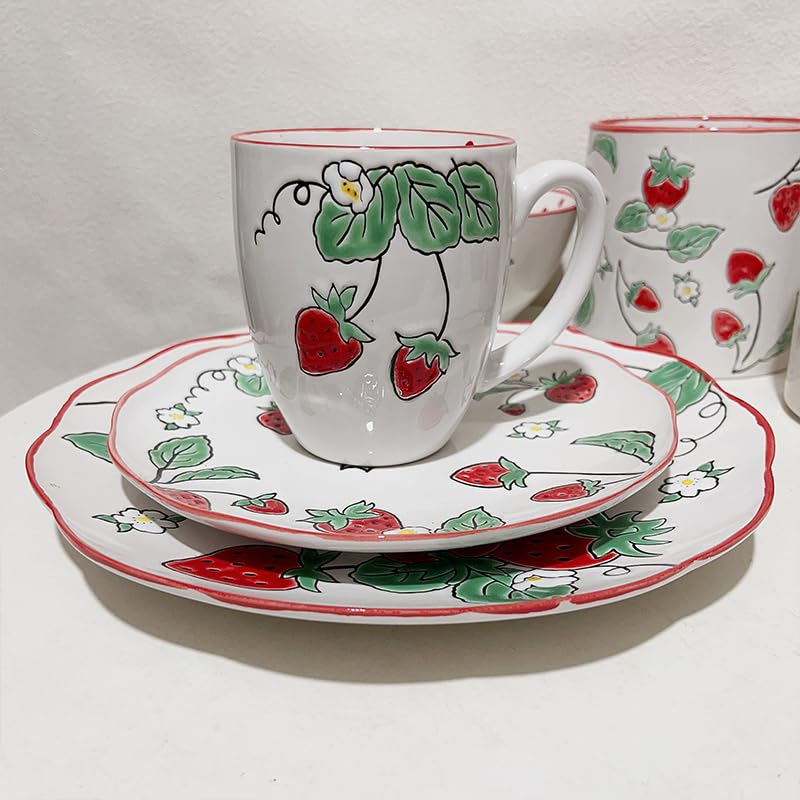 Talerze obiadowe, ceramiczna zastawa stołowa, miska na makaron, salaterka, płaski talerz, talerz na warzywa, talerze sałatkowe (5 szt.)