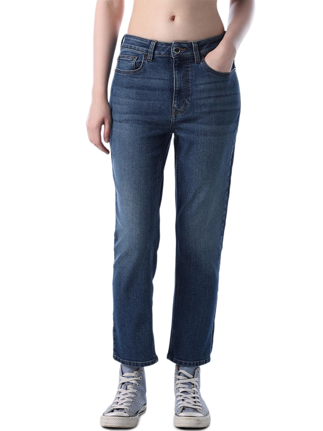 only Women's Solid Slim Fit High Rise Blue Jeans-picture-30