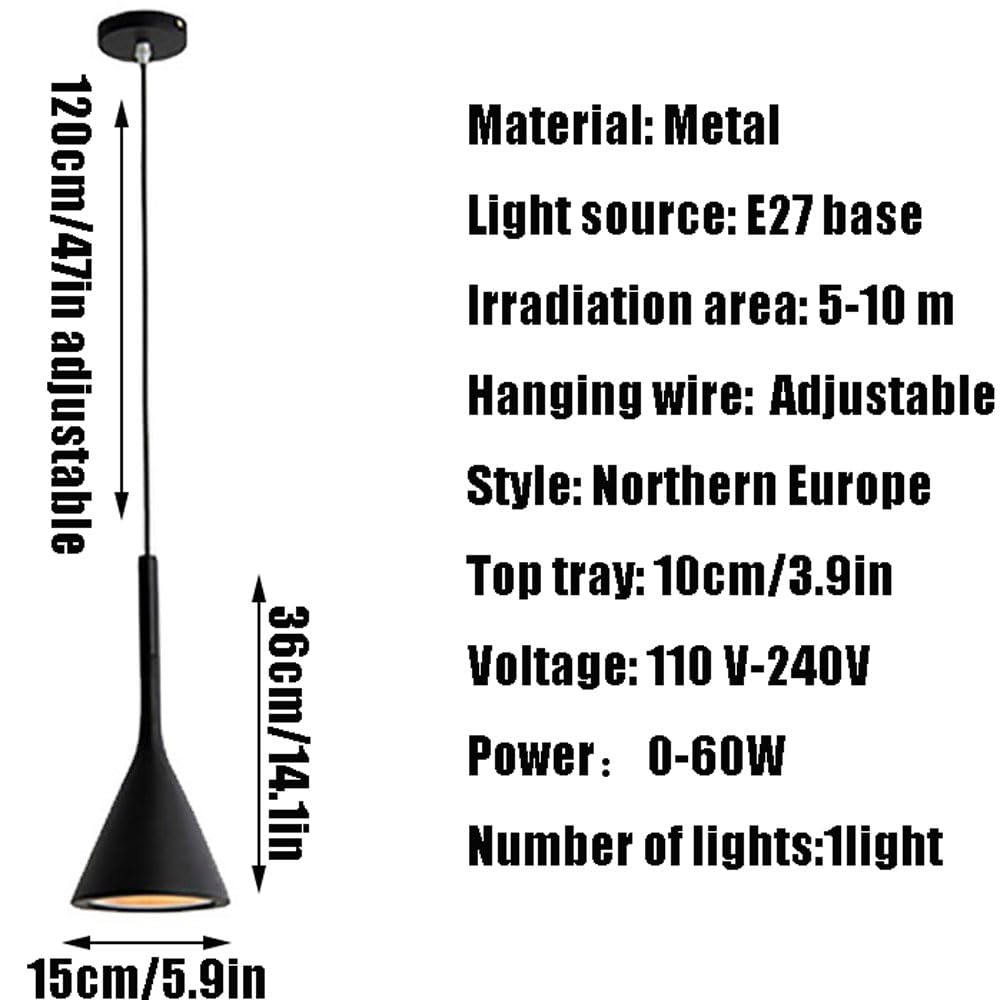 Lampadario a testa singola E27, lampada a sospensione in metallo in stile nordico, paralume creativo a sospensione a forma di tromba, montaggio a filo con apparecchi di illuminazione e balcon