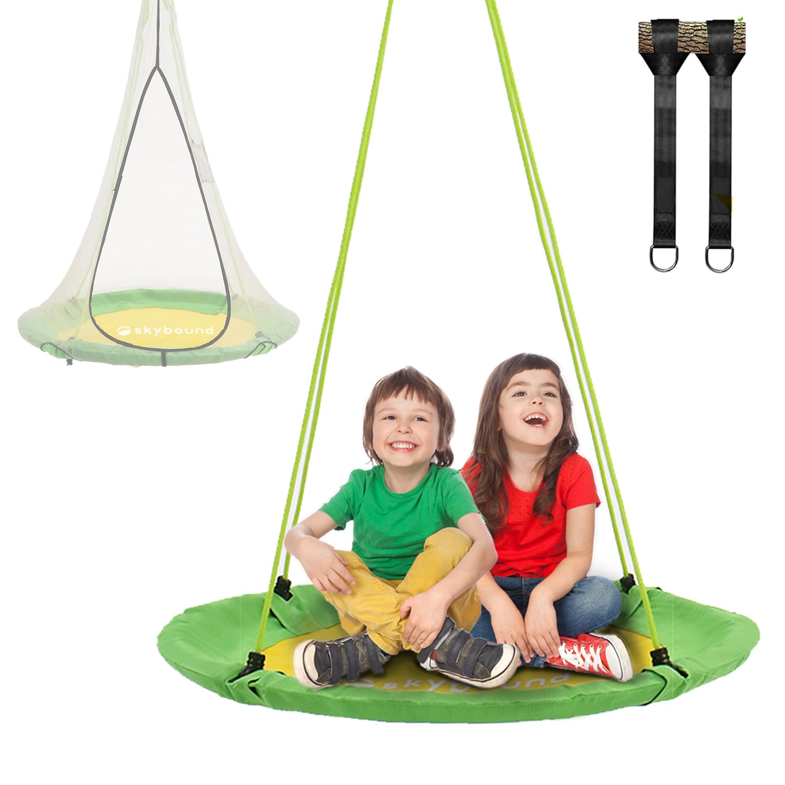 SkyBound Tree Swing Saucer Swing with Tent - 600LB Weight Capacity - Waterproof Tire Swings for Trees with Hanging Straps for Kids Outdoor Durable