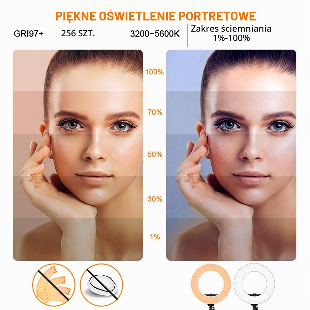 GVM 18" lampa pierścieniowa LED ze statywem, możliwość ściemniania, 3200 K – 5600 K, do fotografii portretowej Vlog Vlog z pierścieniem LED