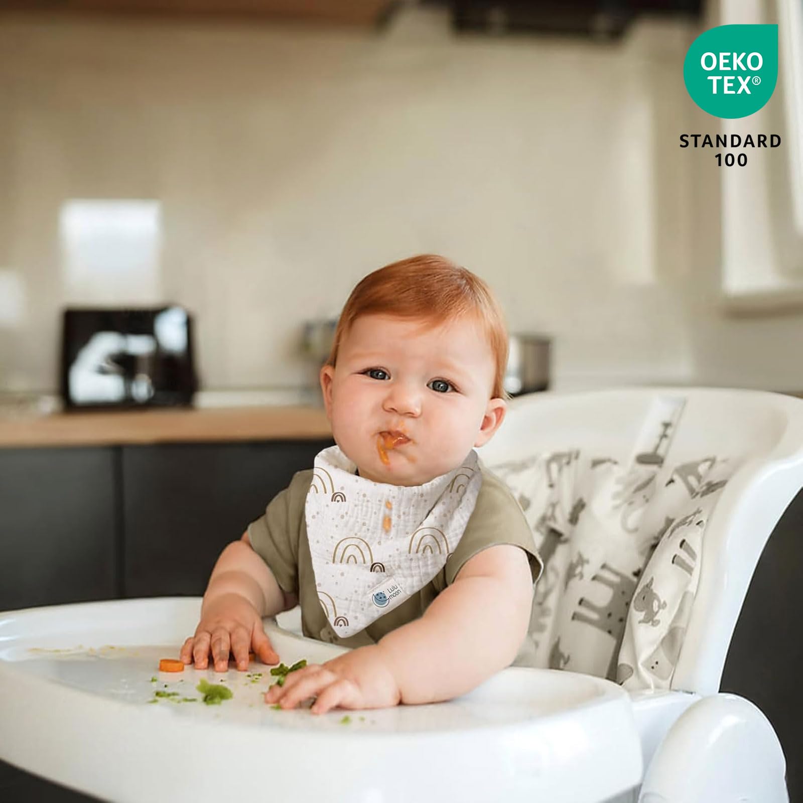 lulumoon Babero para Bebé, Muselina para Bebé,100% Algodón Transpirable pañuelo triangular para Niños y Niñas 6 Unidades