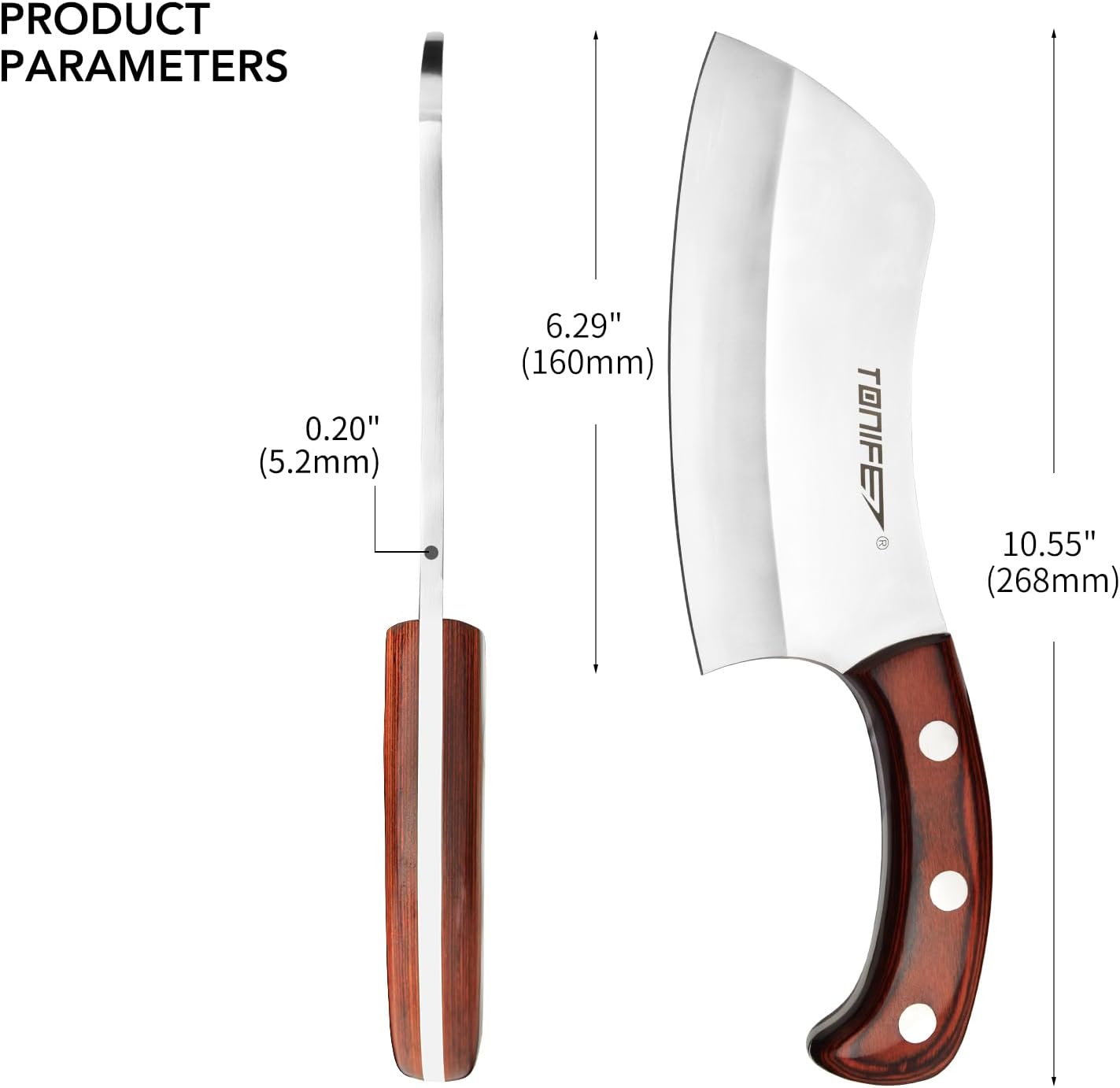 TONIFE Meat Cleaver Butcher Knife with Pakkawood Handle, 6.3 Inch Professional Butcher Chopper for Kitchen and Restaurant