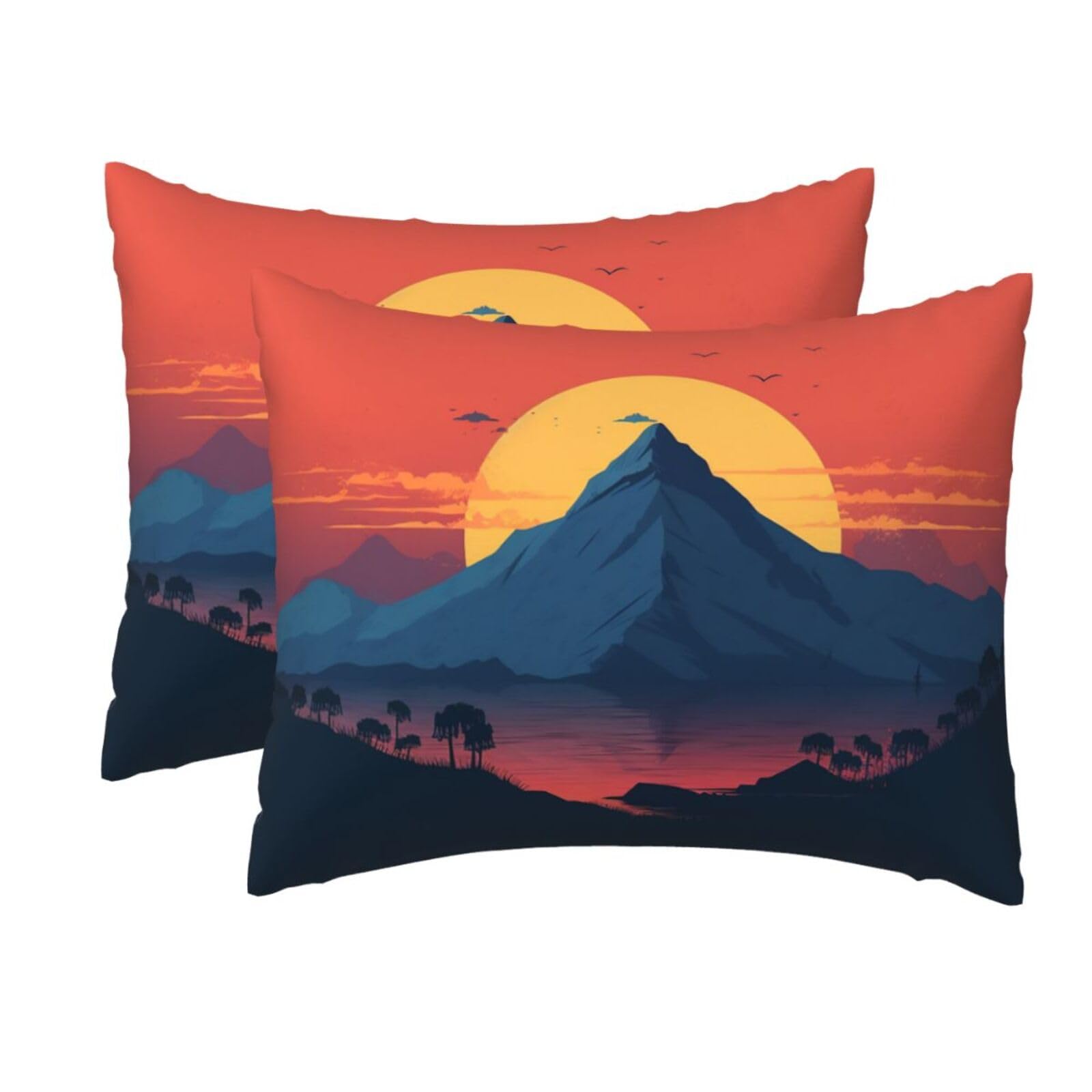 2 Pack Standard Pillow Cases with Hidden Zipper, Soft Breathable Pillow Covers for Hair and Skin, Sunset and Mountain top Pillowcases 20"x26" Bed Pillow Protectors Cover for Sleeping Gifts