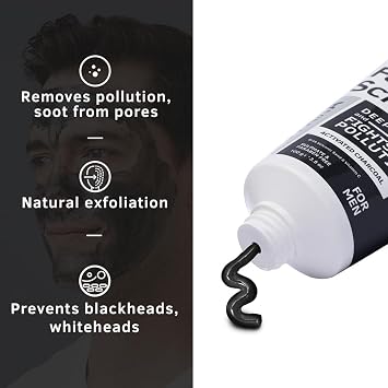 Ustraa Face Scrub for Men - 100g - with Activated charcoal, Tahitian Volcanic Sand & Walnut Granules - Great for Exfoliating skin & facial detox, Fights blackheads - For All Skin type
