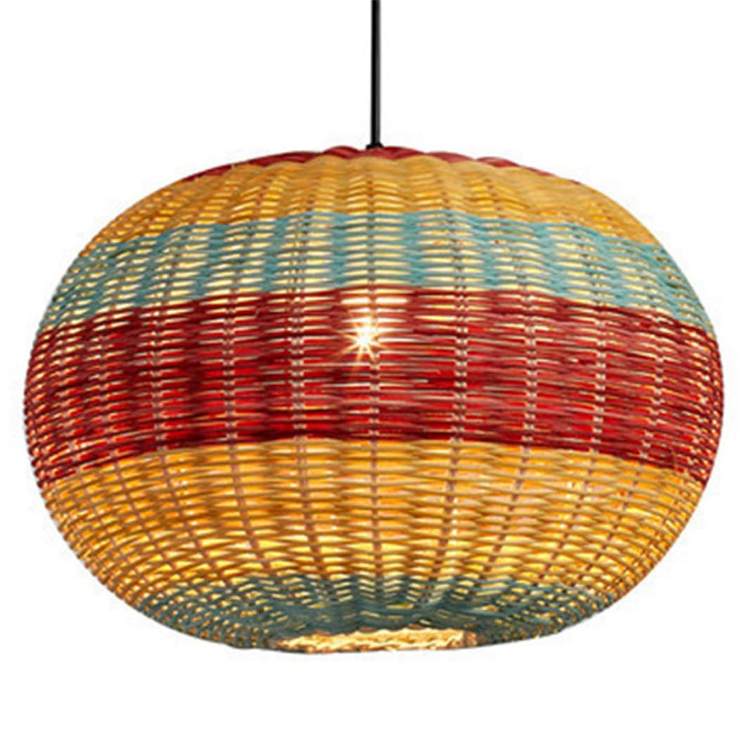 LYMSXAZOU Unique Rattan Chandelier Bamboo Cage Lamp Shade Boho Wicker Lantern Country Hanging Lamps 15.7" Farmhouse Pendant Light Fixtures for Kitchen Island Dining Room