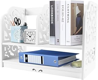Desktop Bookshelf Unit, Small Bookcase Mini Desk Bookshelves Free Standing Book Shelf 2 Tiers CD Book Storage Display Shelf, for Home Office Kitchen Bedroom
