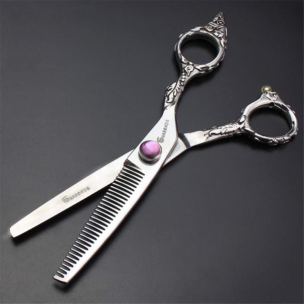 Haarschneidescheren Set 6.0 Zoll, Friseurschere Gerade Schere + Zähne Schere Barber Werkzeuge Edelstahl (Licht Und Sharp), Für Friseur/Salon/Haus,Schwarz