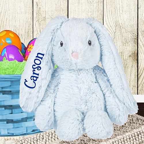 Miniatura 2 de The Trendy Turtle Conejito de Pascua personalizado  Conejo de conejo azul peluche recuerdo con nombre personalizado
