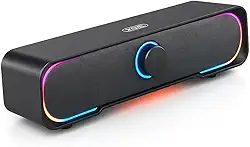 Caixa de Som Gamer Knup com Fio LED RGB – Soundbar PC USB Estéreo, Som TV Soundbar para Computador, Notebook e Televisão, Áudio Potente, Design Moderno e Compatibilidade Universal