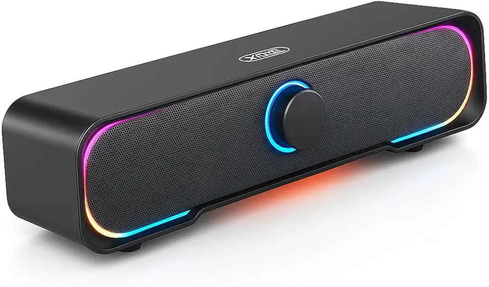 Caixa de Som Gamer Knup com Fio LED RGB – Soundbar PC USB Estéreo, Som TV Soundbar para Computador, Notebook e Televisão, Áudio Potente, Design Moderno e Compatibilidade Universal