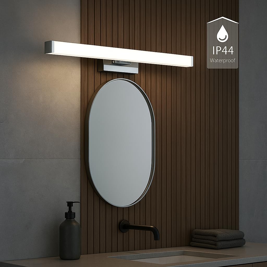 M Ledme - Lámpara de Espejo Baño LED Mirror 9W, 60cm, 900 lumen, Blanco Neutro 4000K, a Prueba de Agua IP44, incluye abrazadera para Espejo y Pared, LM6122