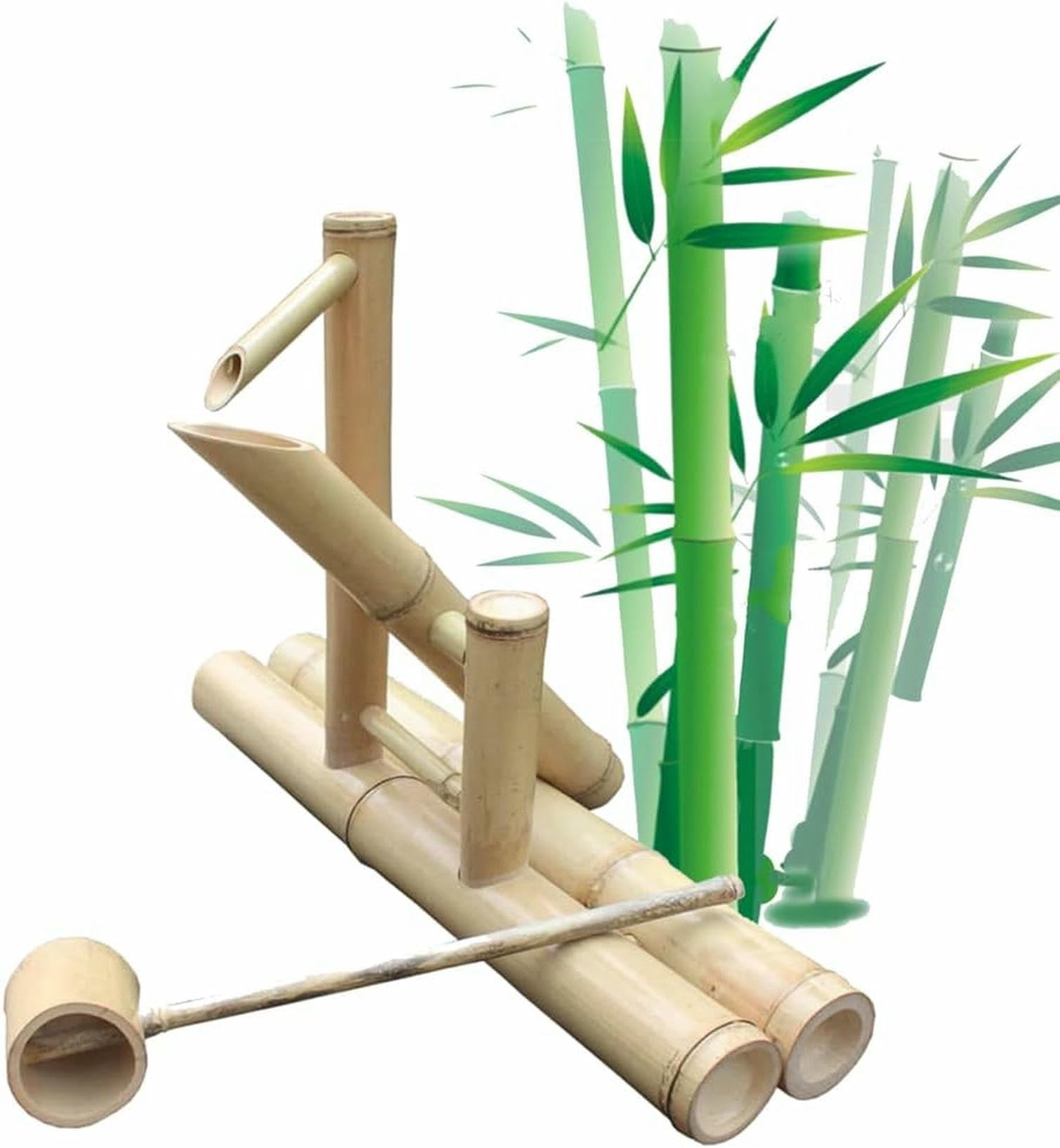 Decorazione della Fontana d'Acqua All'aperto, Caratteristica Zen Feng Shui con Pompa d'Acqua, Kit di Fontana in bambù A Oscillazione Tradizionale per Giardino Giardino