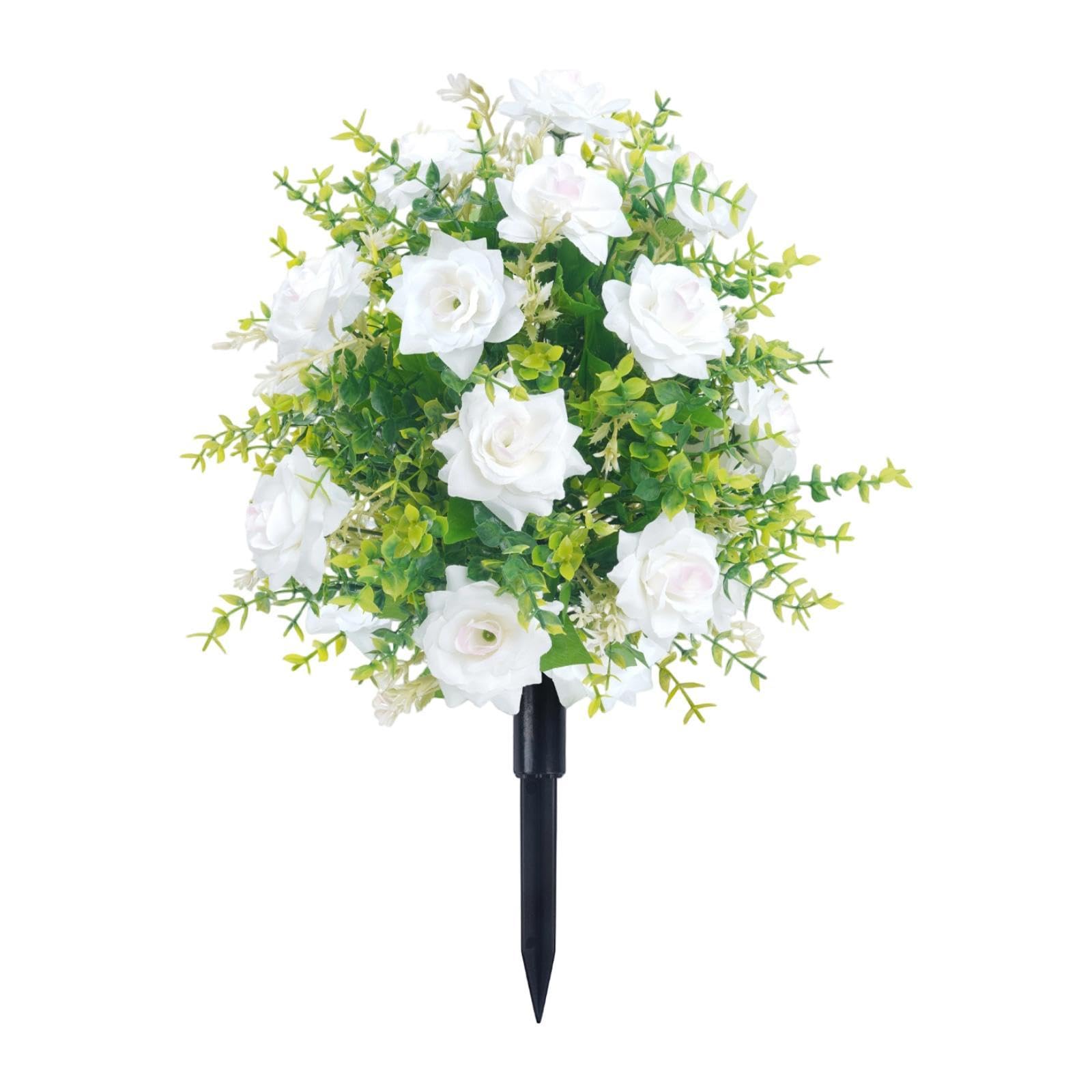 Générique Roses Artificielles avec Piquet, Accessoire Photo, Bouquet pour Porche, Pelouse Extérieure, à Suspendre, Blanc