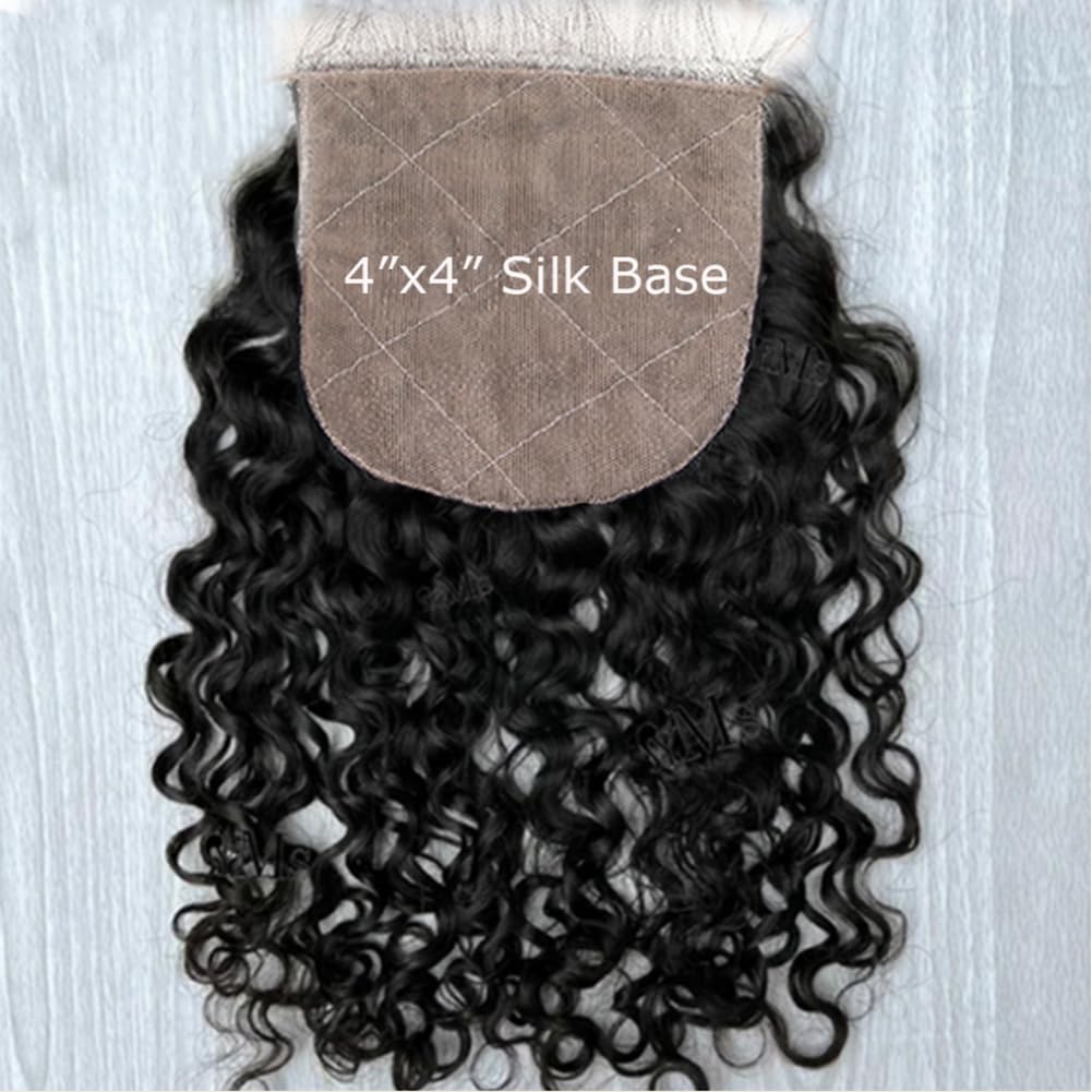 4x4 Silk Base Lace Closure Human Hair Topper Pre Plucked Baby Hair Amazon.com : Nicewig Burmese Curly 4x4 Silk Base Lace  main image 4