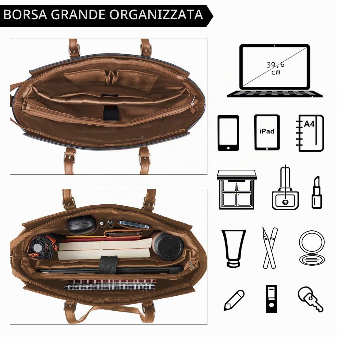 NEWHEY Borsa Lavoro Donna Porta PC 15.6 Pollici Grande Borsa a Tracolla Tote per Computer da Impermeabile in Finta Pelle