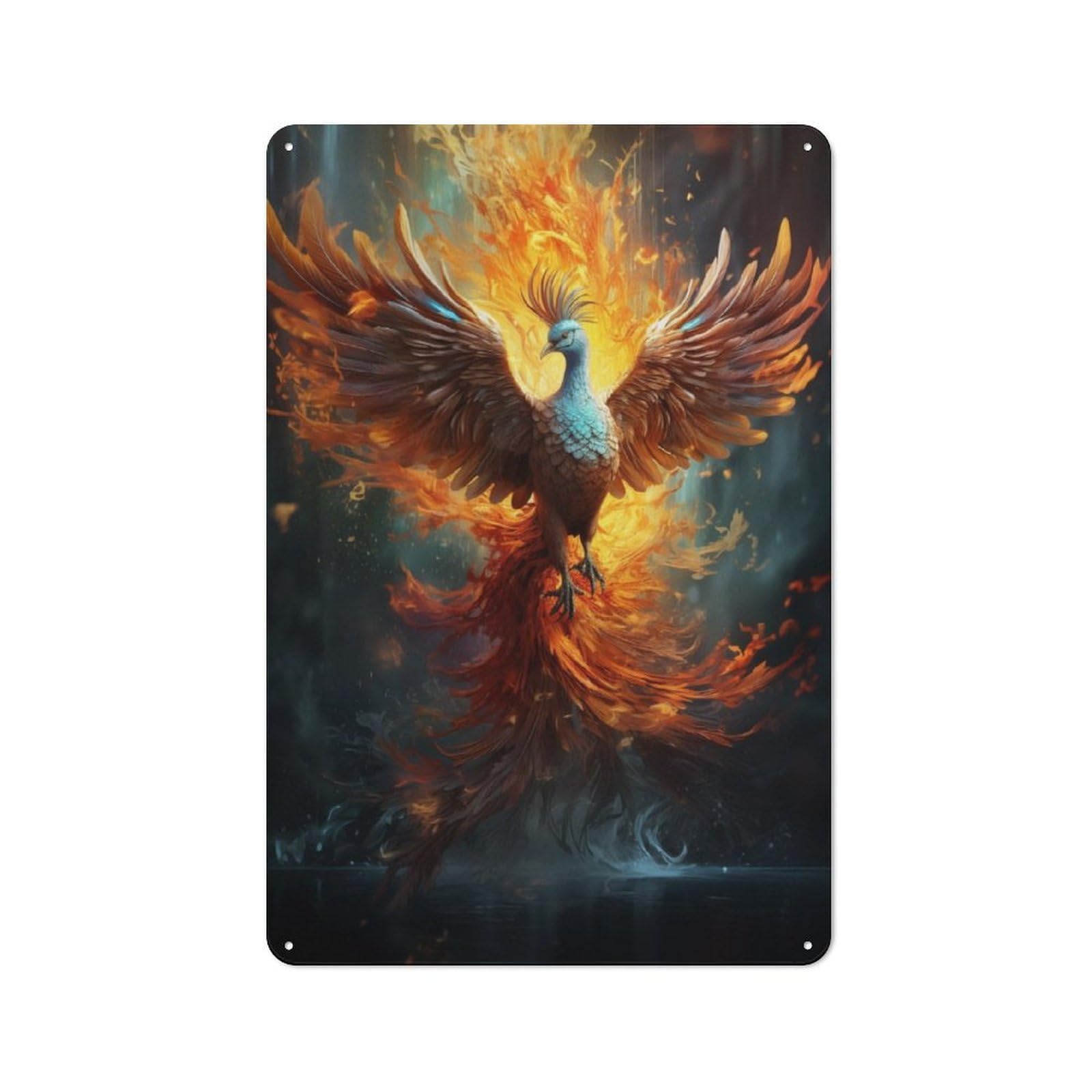 Junmoney Colorful Phoenix Bird Fire Office Metal Sign 30X20cm, Understated Office Wall Decor For Workspace, Cafe, Shop Or Desk Area